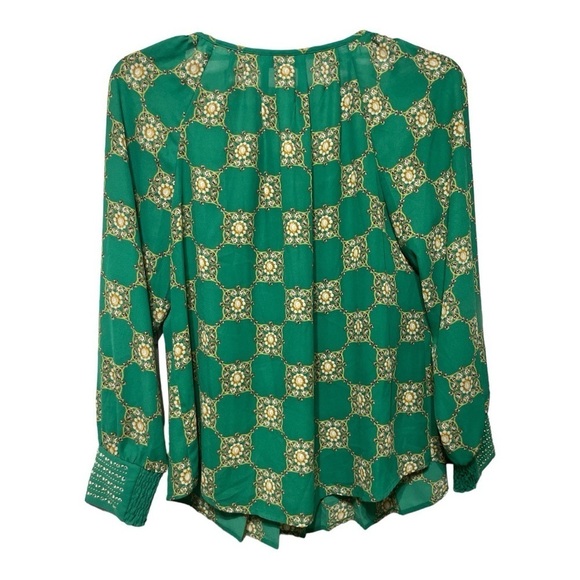 Alfani Green Baroque Print Studded Cuff Blouse Size 12 - Picture 7 of 14